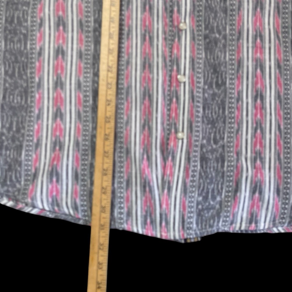 Skully Aztec Southwestern Shirt Mens XL Pearl Snap Gray Pink Striped Cowboy - Picture 7 of 10